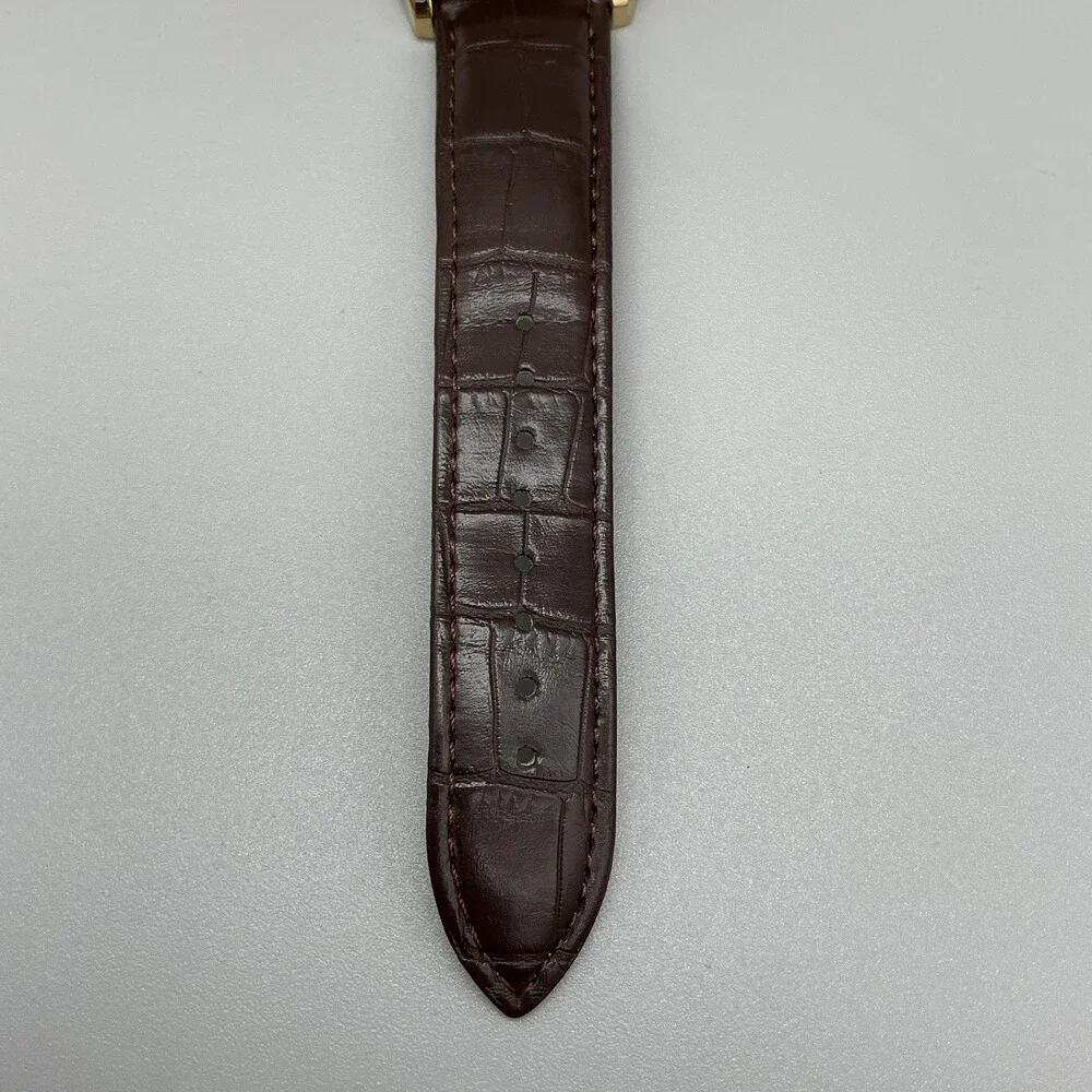 Badgley Mischka Mens Watch 44mm Brown Dial Date Gold Tone Leather Band